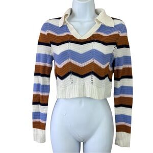 FCT with Love Chevron Striped V-Neck Cropped Sweater